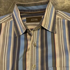 Tasso Elba Men's Blue and Gray Striped Shirt